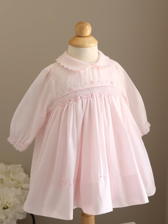 Sarah Louise Other - Pink Smocked Dress Long Sleeve Bullion Embroidery Sarah Louise Like New 6 Months